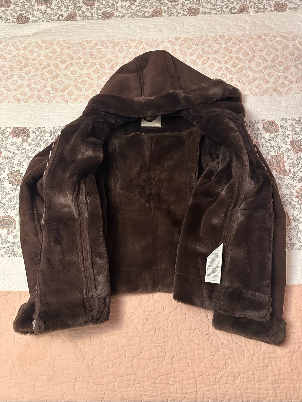 Hollister Chocolate Brown Faux Shearling Hooded Jacket Winter Coat - Picture 2 of 3
